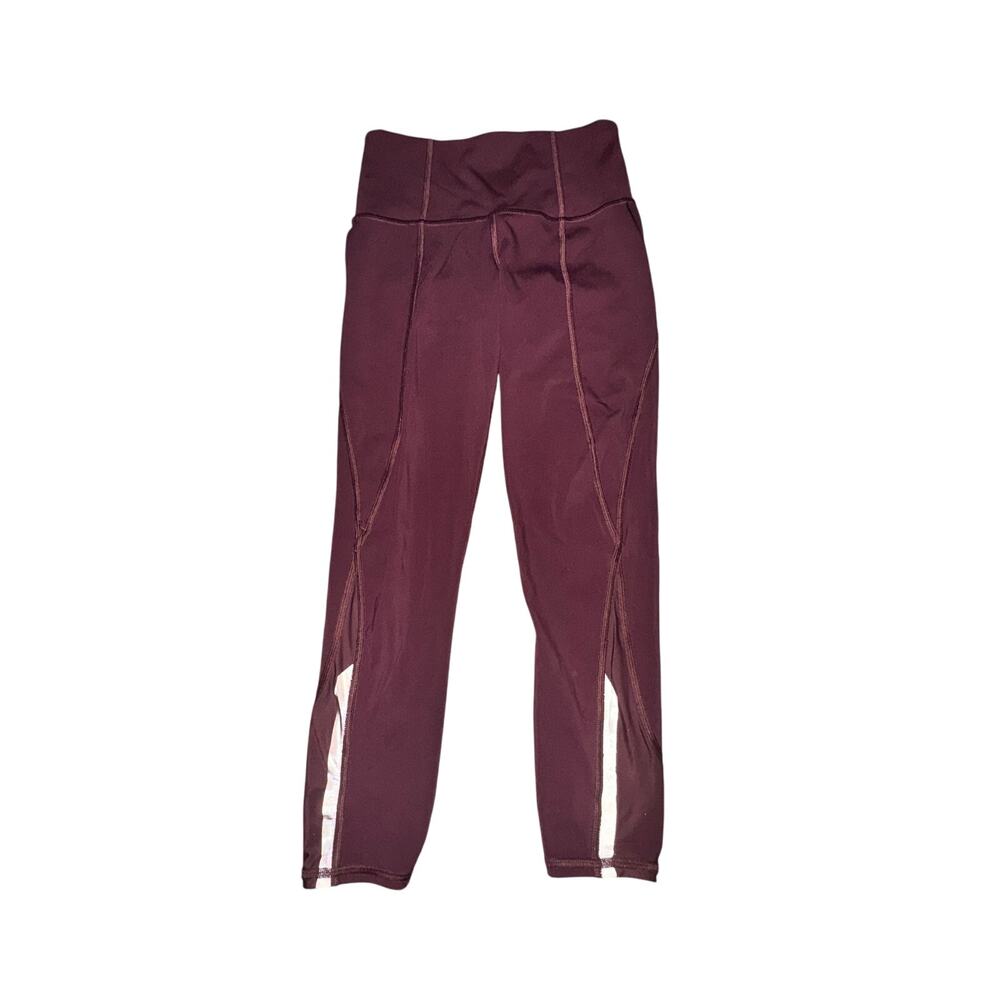 Athleta Lightning Capri Women's Size XXS Dark Red Zip Pocket Mesh Reflective Hem